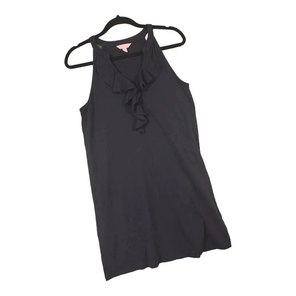 Lilly Pulitzer Mini Dress Women's Small Navy Ruffle Stretchy V-Neck Sleeveless - Picture 3 of 7